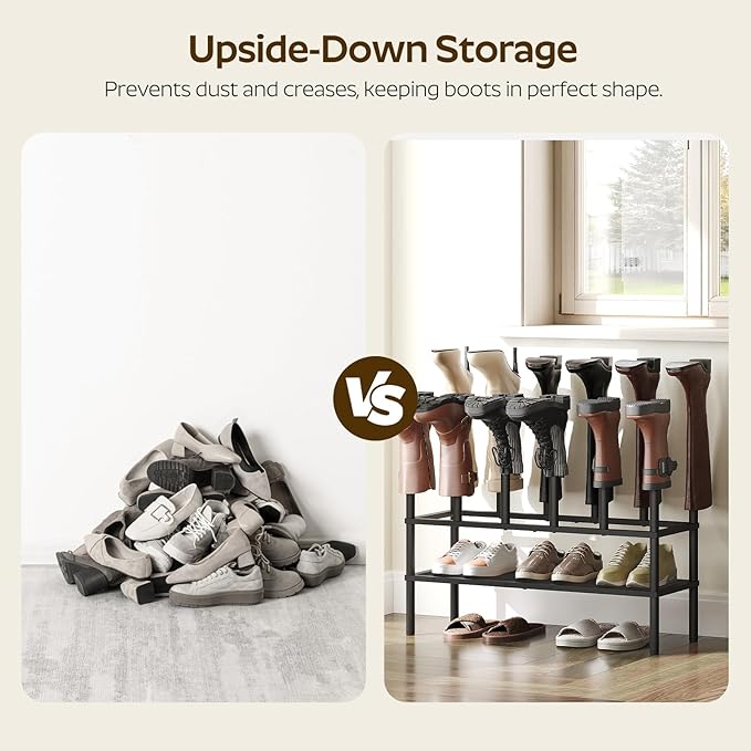 YATINEY Shoe and Boot Rack Organizer, Tall Boots Rack for Closet, Cowboy Shoes Storage, 3 Tier Shoe Racks Organizer Holds 10 Pairs, Black SS09BBY1