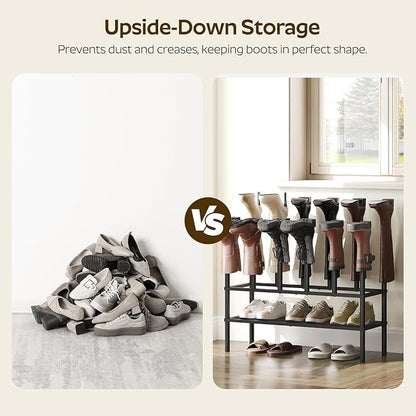 YATINEY Shoe and Boot Rack Organizer, Tall Boots Rack for Closet, Cowboy Shoes Storage, 3 Tier Shoe Racks Organizer Holds 10 Pairs, Black SS09BBY1