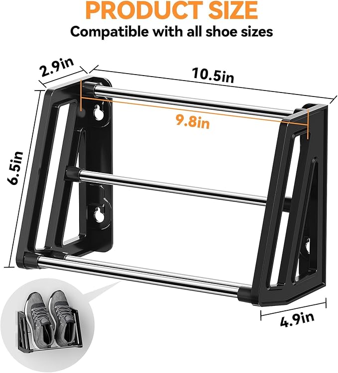4 Pack Wall Mount Shoe Rack for RV Organization and Storage, Wall Shoe Storage Space Saving Organizer 4 Pairs of Shoes with Sticky Adhesive Strips Slim Shoe Rack for Camper Shoe Hanger Black