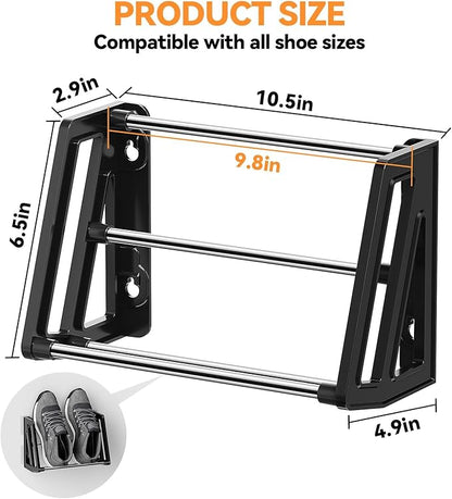 4 Pack Wall Mount Shoe Rack for RV Organization and Storage, Wall Shoe Storage Space Saving Organizer 4 Pairs of Shoes with Sticky Adhesive Strips Slim Shoe Rack for Camper Shoe Hanger Black