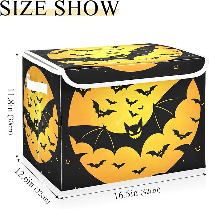 senya Halloween Storage Baskets Collapsible Storage Bins with Lids, Bat Pattern Storage Boxes Clothes Baskets for Organizing