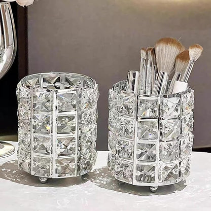 Silver Crystal Makeup Brushes Holder Organizer for Cosmetics Comb Brushes, Eyebrow Pen Pencil Storage Case Container, Silver