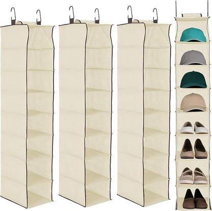 Garvee 3-Tier Hanging Shoe Organizer for Closet, Gray 8-Shelf Storage Holder with 2 Hooks, No Tools Needed Installation, Space-Saving Shelf for Shoes, Purses, Scarves, Accessories (3 Pack)