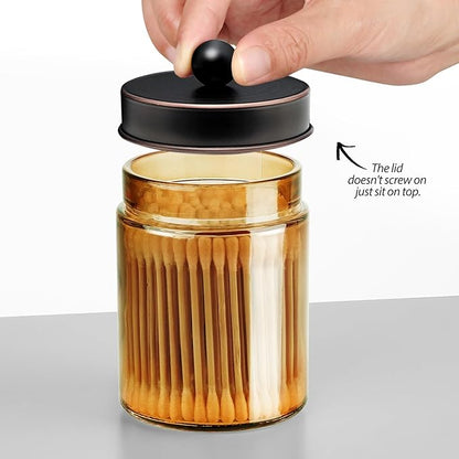 3 Pack Apothecary Jar Canisters Bathroom Vanity Organizer - Qtip Holder Storage Organizer Set Countertop Canister with Stainless Steel Lids &Cute Stickers for Qtips,Cotton Swabs,Makeup Sponges,Floss
