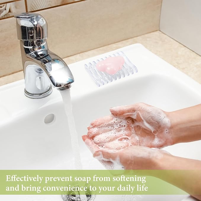 Plastic Bar Soap Holder Soap Saver Tray Bar Dish Self Draining Dishes for Sponge Dryer Bathroom Toilet Shower Kitchen Restaurant Counter(Clear,4 Pieces)