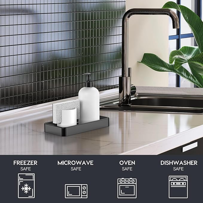 Gurygo 8" Ceramic Kitchen Soap Tray - Small Rectangular Vanity Tray for Bathroom - Countertop and Vanity Tray - Comestic Holder Bathtub Organizer - Bathroom Tray, (Black, Set/1)