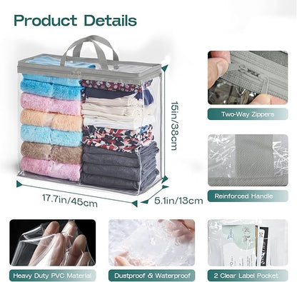5 Pack Clear Storage Bags for Clothes, 22L Blanket Storage Bags, Under Bed Storage, Closet Organizers Bag, Upgraded Version Two-Way Zippers Design(Grey)