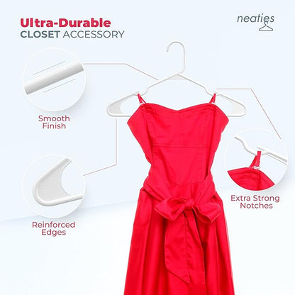 Plastic Hangers 100+ Pack (150 Count) – Made in The USA – 6lb Capacity Standard Clothes Hangers with Notches and Reinforced Edges for Dresses, Shirts, Pants, and Jackets – White & Black