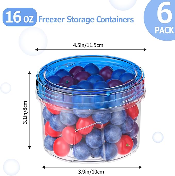6 Pack-16 OZ Freezer Storage Containers, Small Plastic Containers with Twist Top Lids, Round Food Storage Containers, Reusable Soup Container Microwave/Dishwasher Safe