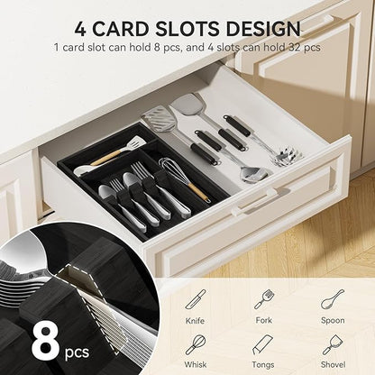 Yofidra Bamboo Silverware Organizer, 13.8 x 9.84 x 1.96 Inches Kitchen Utensil Drawer Organizer, Silverware Tray for Drawer with Fixed Slots for Spoons, Forks & Knives, Natural (Black)