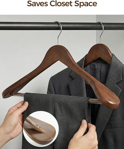 Premium Wooden Hangers 12-Pack – Wide Shoulder Non-Slip Design for Coats, Jackets & Suits | 360° Rotating Closet Organizers | Durable & Space-Saving (Vintage Wood)