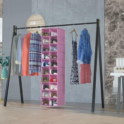Libeder Hanging Shoe Organizer for Closet, Hanging Closet Organizers 20 Section Shoe Shelves, Space Saving Shoe Holder & Storage, Pink, 12''W×12''Dx 50''H