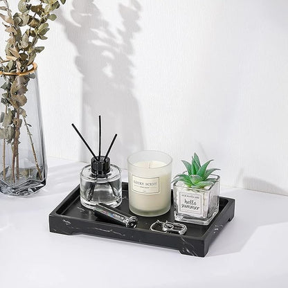 Luxspire Bathroom Sink Vanity Trays, 10" x 6" Resin Vanity Tray for Soap Dispenser, Kitchen Sink Trays, Vanity Countertop Organizer for Candles Soap Towel Perfume Holder Jewlery, Marble Style -M- Ink