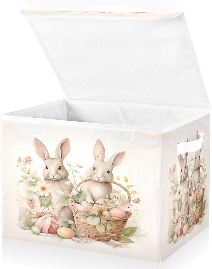 senya Easter Baskets Collapsible Storage Bins with Lids, Easter Bunny Rabbit Storage Boxes Clothes Baskets for Organizing