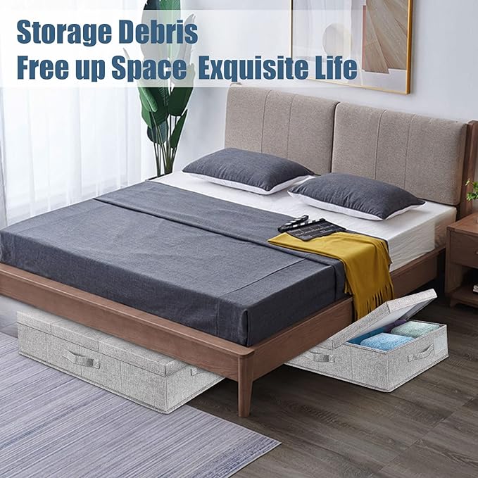 Supowin Underbed Storage Containers Bin with Lids, Large Under Bed Storage Organizer Box with Handle, Foldable Under the Storage Bags for Organizing Clothes, Shoes, Blankets, Pillows