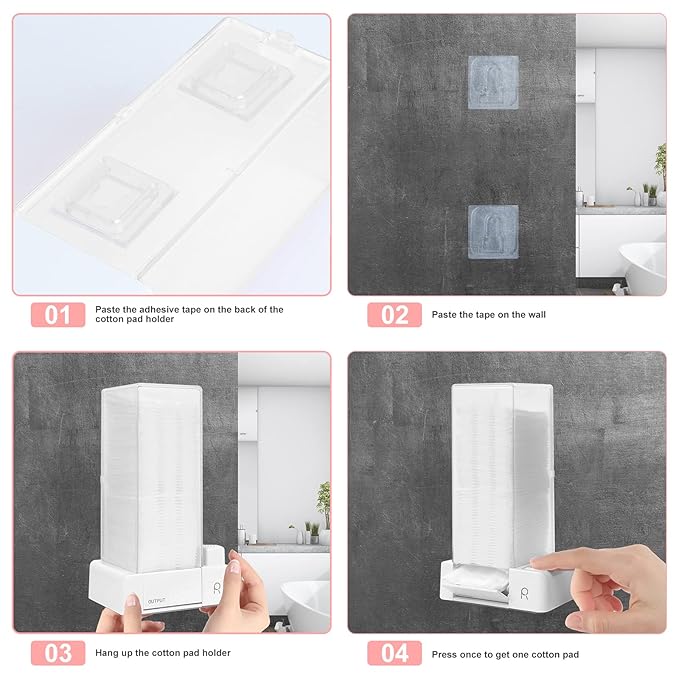 Automatic Cotton Pad Holder, Square Press Out Cosmetic Cotton Makeup Removers Pad Holder, Makeup Organizer Container Dispenser Storage Display Rack (White)