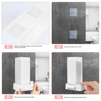 Automatic Cotton Pad Holder, Square Press Out Cosmetic Cotton Makeup Removers Pad Holder, Makeup Organizer Container Dispenser Storage Display Rack (White)