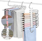 SANLIKE 2 Pack 9 Layers Pants Hangers Space-Saving Stainless Steel Closet Hangers 20pcs Fixed Clips Non-Slip Multi-Functional Pants Rack Two Hanging Modes for Trousers Jeans Leggings Scarf Skirts