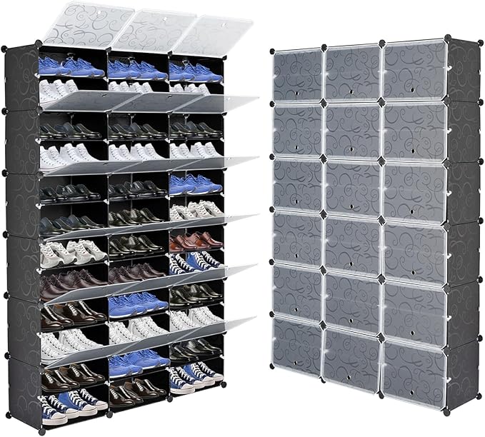 12 Tier Portable Shoe Cabinet,72 Pair Shoe Rack Organizer, Expandable Standing Shoe Rack for Heels, Boots, Slippers,Perfect for Entryway,Hallway, Black