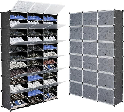12 Tier Portable Shoe Cabinet,72 Pair Shoe Rack Organizer, Expandable Standing Shoe Rack for Heels, Boots, Slippers,Perfect for Entryway,Hallway, Black