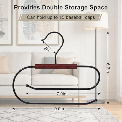 Hat Hangers for Closet, Hat Hanger for Baseball Caps, Double-Layer Rotatable Space-Saving, Versatile Iron-Wood Hat Rack for Home & Dorm Storage, 2 Packs