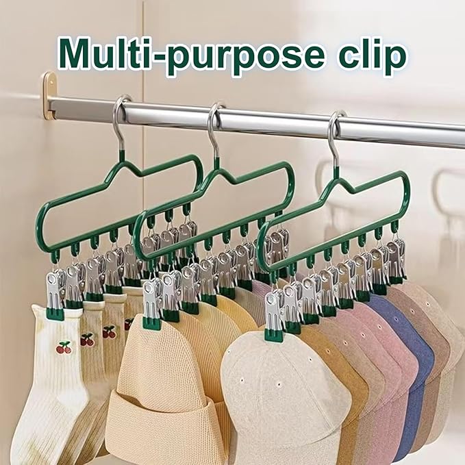2 Pack Green Hanging Legging Organizer – 16 Clips Windproof Pants Hanger, Space-Saving Closet Organizer for Leggings, Scarves, Hats, Socks, Bras