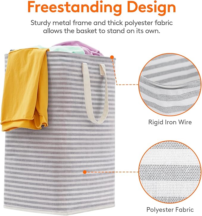 Lifewit 3 Pack Laundry Basket 80L Each, Collapsible Clothes Hamper with Reinforced Handles, Freestanding Waterproof Design for Bedroom and Laundry Room, Grey 240L Total
