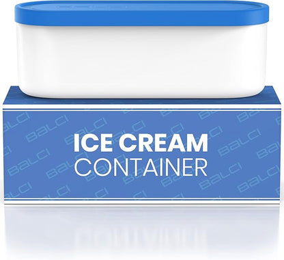 BALCI - Ice Cream Container - 2 Quart - Perfect Reusable Freezer Storage for Homemade Ice Cream Tubs for Sorbet, Frozen Yogurt and Gelato! - Flexible Silicone Lids, Long Scoop, Stackable - Blue