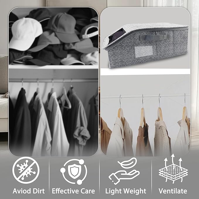 Stackable Hat Storage for Baseball Caps, Holds up to 30 Caps with Cardboard, Hat Organizer for Women & Men, 2 PCS Hat Storage Boxes for Closet, Spotted Gray