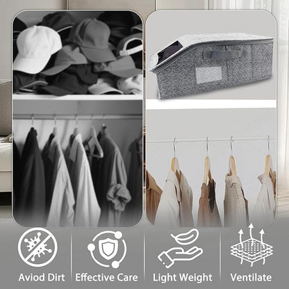 Stackable Hat Storage for Baseball Caps, Holds up to 30 Caps with Cardboard, Hat Organizer for Women & Men, 2 PCS Hat Storage Boxes for Closet, Spotted Gray