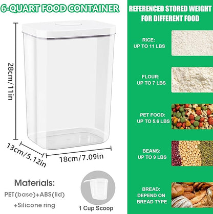 TBMAXS 6 Qt Food Storage Container with Pop-up Lid -Airtight Crystal-Clear Plastic Flour Container, Tall and Slim Storage Bin Fit for Kitchen Pantry Organization