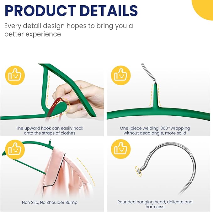 Jiang&Rong 30 Pack 16 Inch Rubber-Coated Non-Slip Metal Hangers - Heavy Duty No Bump Closet Hangers for Coats, Shirts, Suits, Sweaters (30-Pack, Green)