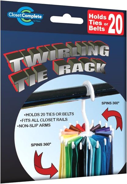 Twirling Tie Rack / Hanger Organizer / Belt Rack, Rotates 360 Degrees, Holds 20 Ties or Belts