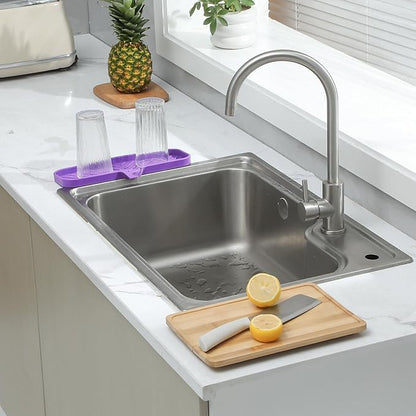 MicoYang Silicone Bathroom Soap Dishes with Drain Spout-Bathroom and Kitchen Sink Organizer,Sponge Holder,Dish Soap Tray,Perfect for Dispenser,Scrubber,Bottle,Cup on Sink or Counter-Purple 12"×4"