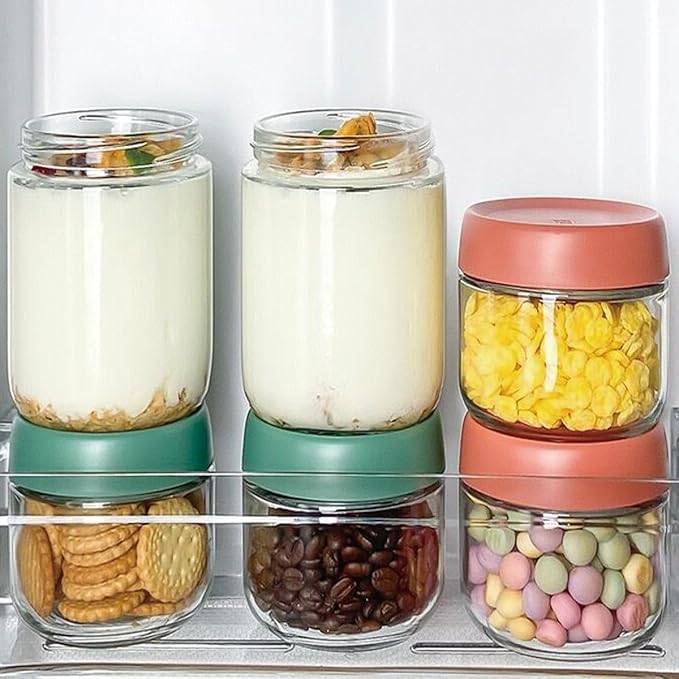 2Pack Overnight Oats Containers with Lids, 16 oz Glass Mason Overnight Oats Jars, Wide Mouth Mason Salad Jars, Airtight Containers for Milk, Cereal, Fruit, Yogurt, Spice Sugar, Salad Dressing