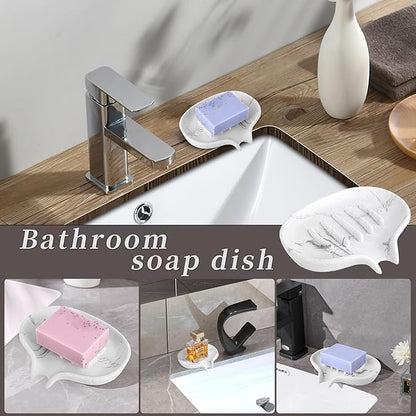 Self Draining Soap Dish for Shower and Bathroom Sink - Large Marble Resin Soap Holder with Drain, Non Slip Soap Tray for Bar Soap, Kitchen & Bathroom Counter