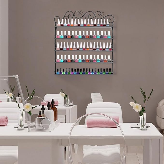 AngelcityCC 5 Tier Wall Mounted Metal Rack Shelf Versatile Organizer for Nail Polish Essential Oils for Home Nail Salon Spa Shops