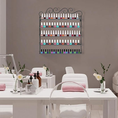 AngelcityCC 5 Tier Wall Mounted Metal Rack Shelf Versatile Organizer for Nail Polish Essential Oils for Home Nail Salon Spa Shops