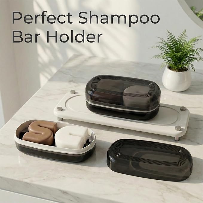 AIMAIAIMAI Shampoo Bar Holder Travel Case for Two Bars – Compatible with Kitsch Solid Shampoo & Conditioner Bars, Large Soap Container for Bathroom or Travel (1 Pack, Black Style A-Large)
