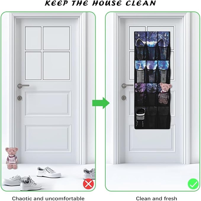Wolf Door Hanging Shoe Organizer Mesh Fabric Over The Door Shoe Organizer for Closet 12 Pockets Strawberry Wall Hanging Storage Space Saving Shoe Holder Hanger