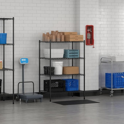 Commercial NSF Listed Black Epoxy Stationary Wire Shelving Kit 24" x 36" x 54", with 4 Shelves Perfect for Warehouse, Walk-in Refrigerator, Freezer, Grocery Store, Restaurant, Dishroom