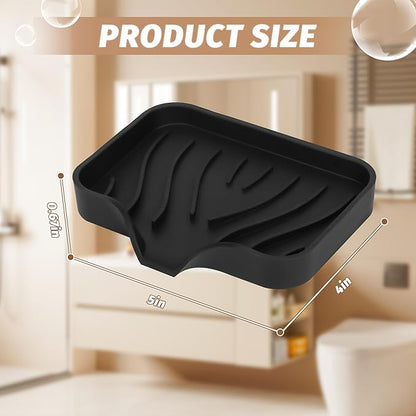 2-Pack Self-Draining Silicone Soap Dish - Anti-Slip Bar Soap Holder for Shower, Bathroom & Kitchen