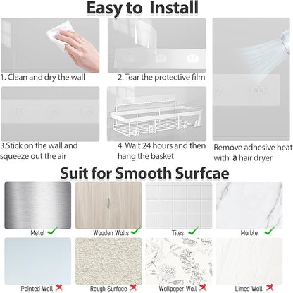Liuoud 10 Pack Shower Caddy Organizer Rack Shelf for Inside Shower, Self Adhesive Wall Storage Basket Rustproof Stainless Steel Shampoo Holder Bathroom Accessory Decor Set, Grey