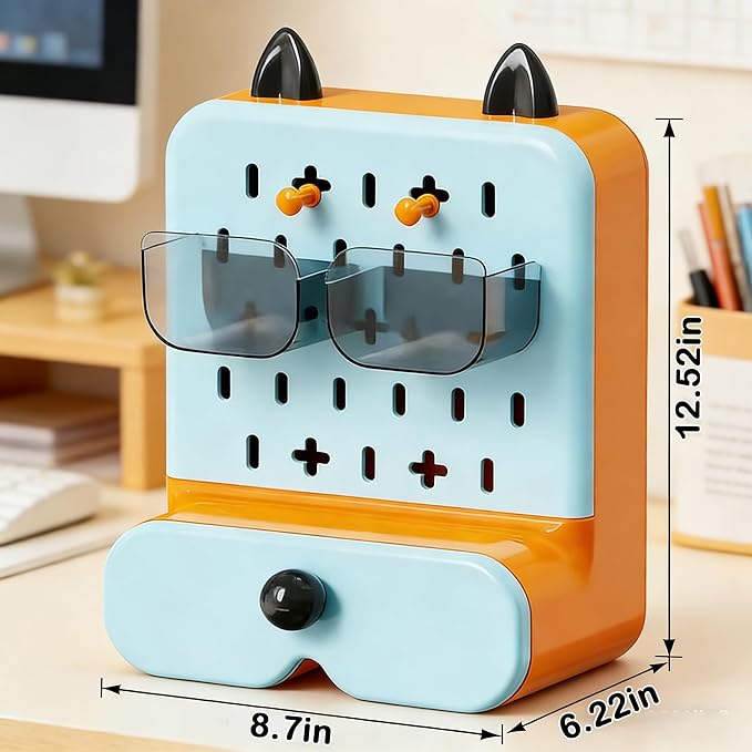Makeup Organizer with Drawer, Makeup Desk Organizer, Desk Accessories for Women, Desk Organizers and Accessories for Bathroom Bedroom Counter (blue)