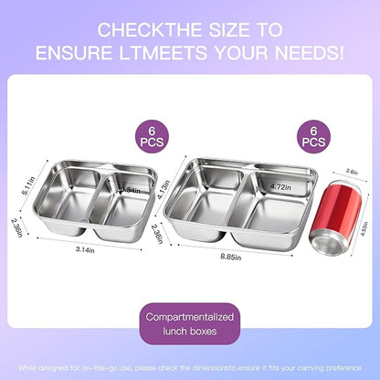 GIUOIDUO 12-Piece Stainless Steel Snack Containers Reusable, Grab and Go 2 Compartment Food Storage Containers with Leakproof Lids for Travel and Outdoor Camping School Lunch Prep Dishwasher Safe