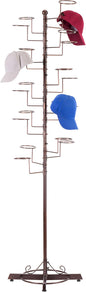 MyGift Hat Rack Tree, Cowboy Hat Display Stand, Baseball Cap Organizer Storage, Freestanding Retail Wig Holder with 20 Customizable Circular Hooks, for Multiple Hats, Dark Brown Metal