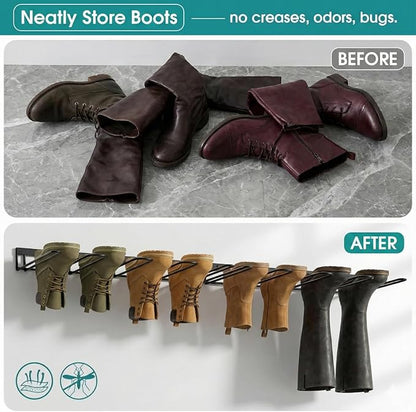 zacurter Wall Mount Boot Rack Metal Wader Hangers for Tall Boots, 8 Pair Boot Storage Organizer for Entryway Garage, Heavy Duty Cowboy Boot Holder for Rain Work Shoes, Outdoor & Indoor Use(4 Pack)