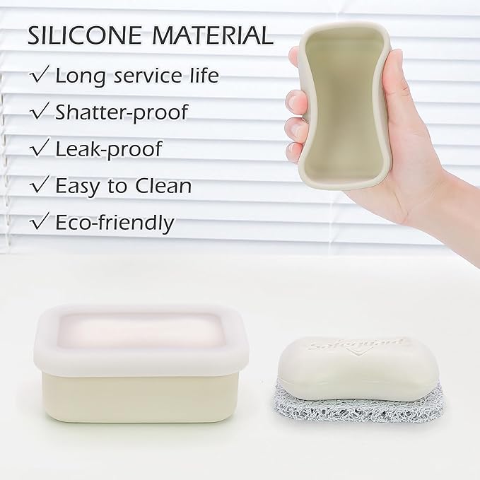 AIDIMMING Enhanced Leak Proof Traveling Soap Container,Compact Silicone Travel soap case with Drainage Layer,Shatterproof Soap Box with a See-Through lid for Bathroom,Gym,Camping (Clear&Offwhite)