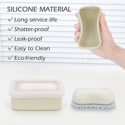 AIDIMMING Enhanced Leak Proof Traveling Soap Container,Compact Silicone Travel soap case with Drainage Layer,Shatterproof Soap Box with a See-Through lid for Bathroom,Gym,Camping (Clear&Offwhite)