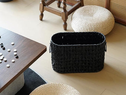 Coeusy Black Toilet Paper Storage Basket,Large Free Standing Toilet Paper Organizer,Waterproof Narrow Wicker Basket for Bathroom,Under Sink,or Cabinet